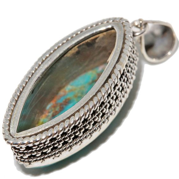 Turquoise Marquise Cut Sterling Silver Pendant - Picture 2 of 2